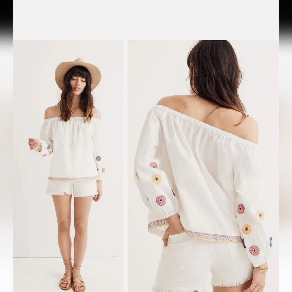 Madewell | Embellished Off The Shoulder 100% Cotton Shirt